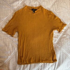 Twee Quirky Mock Neck Forever 21 Mustard Yellow Gold Short Sleeve Academia Sz M